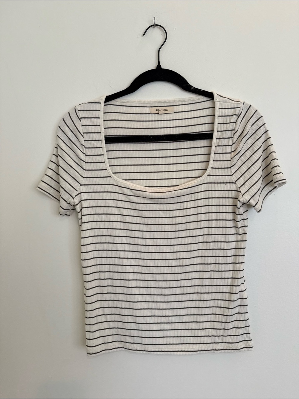 Madewell Cream Ribbed Square-Neck Tee with Black Stripes
